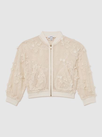 Reiss Kids' Gianna Textured Bomber Jacket, Neutral, Neutral