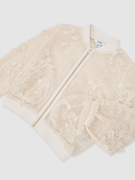Reiss Kids' Gianna Textured Bomber Jacket, Neutral - view 2, Neutral