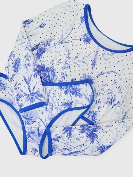 Reiss Kids' Netty Floral Print Long Sleeve Bikini Set, Blue - view 2, Blue