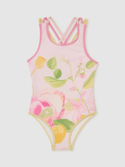 Reiss Kids' Yasmin Floral Cross Back Swimsuit, Pink, Pink