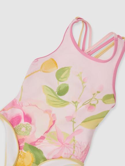 Reiss Kids' Yasmin Floral Cross Back Swimsuit, Pink - view 2, Pink