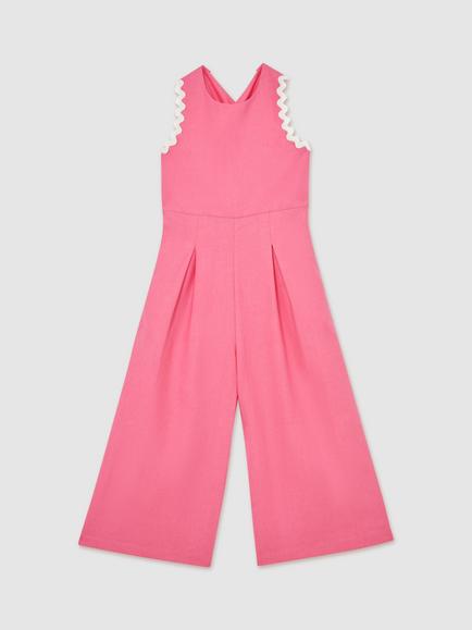 Reiss Kids' Cerese Linen Blend Wave Trim Crossback Jumpsuit, Pink, Pink