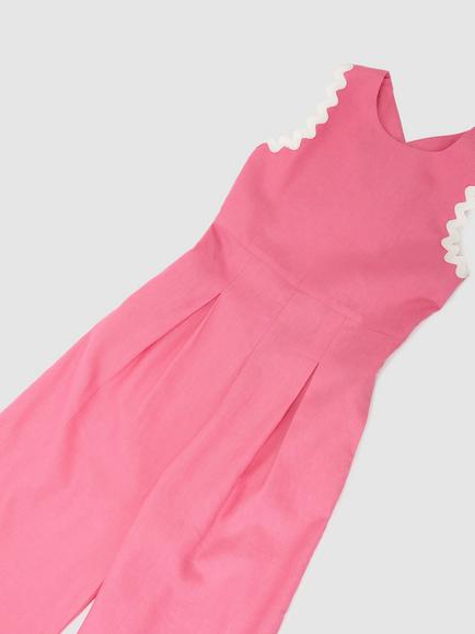 Reiss Kids' Cerese Linen Blend Wave Trim Crossback Jumpsuit, Pink - view 2, Pink