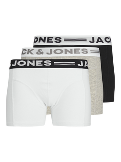 Jack & Jones Kids' Sense Trunks, Pack of 3, Grey/Black/White, Grey/Black/White