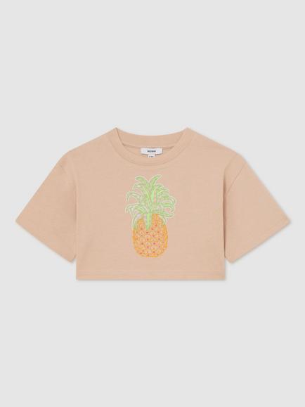 Reiss Kids' Short Sleeve Pineapple Print T-Shirt, Neutral