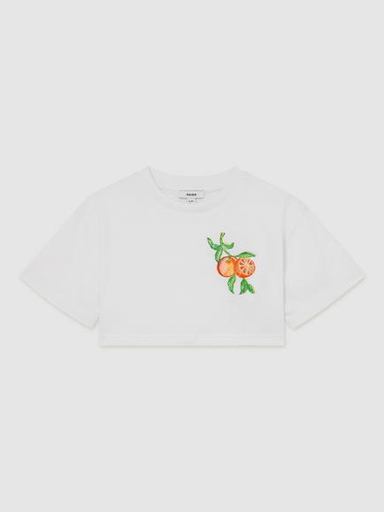 Reiss Kids' Short Sleeve Pineapple Print T-Shirt, White