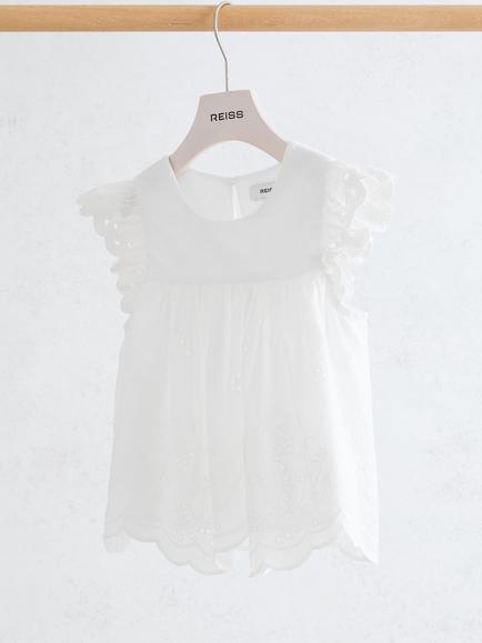 Reiss Kids' Callee Embroidered Cotton Blouse, White - view 2, White