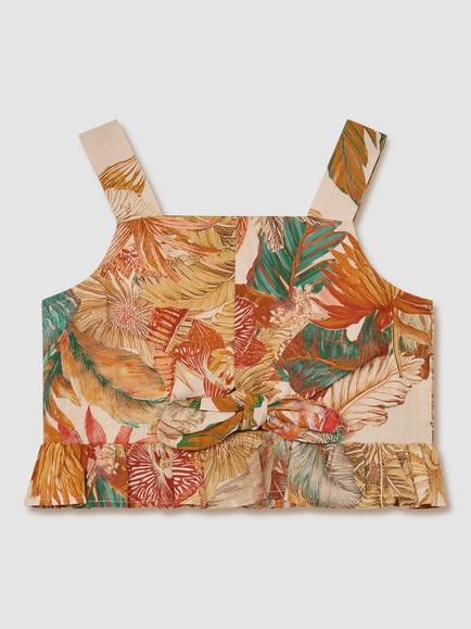 Reiss Kids' Violeta Sleeveless Printed Crop Top, Neutral, Neutral