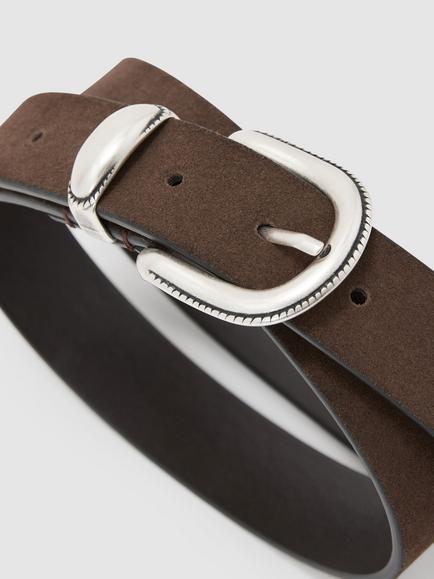 Reiss Jonny Suede Western Belt, Chocolate Brown - view 2, Chocolate Brown
