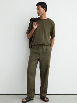 Reiss Barges Elasticated Drawstring Waist Linen Trousers, Ivy Green