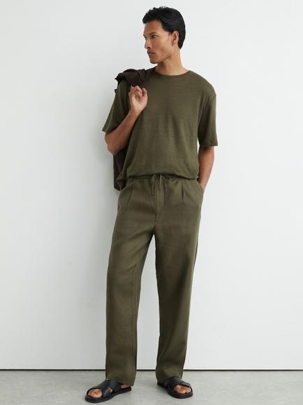 Reiss Barges Elasticated Drawstring Waist Linen Trousers, Ivy Green