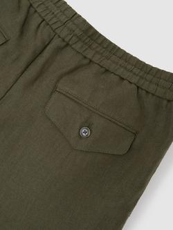 Reiss Barges Elasticated Drawstring Waist Linen Trousers - view 2, Ivy Green