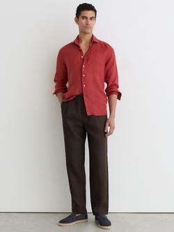 Reiss Barges Elasticated Drawstring Waist Linen Trousers, Chocolate Brown