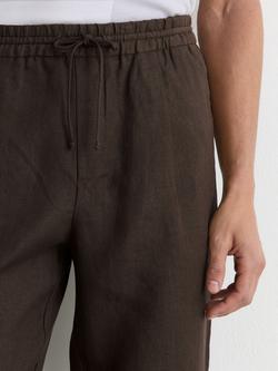 Reiss Barges Elasticated Drawstring Waist Linen Trousers - view 2, Chocolate Brown