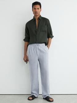 Reiss Barges Elasticated Drawstring Waist Linen Trousers, Airforce Blue