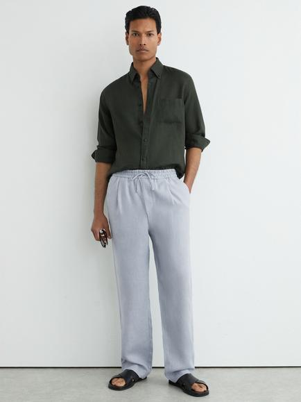 Reiss Barges Elasticated Drawstring Waist Linen Trousers, Airforce Blue