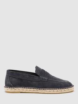 Reiss Capri Suede Penny Loafer Espadrilles, Airforce Blue, Airforce Blue
