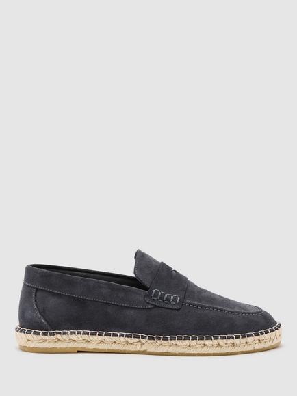Reiss Capri Suede Penny Loafer Espadrilles, Stone, Airforce Blue
