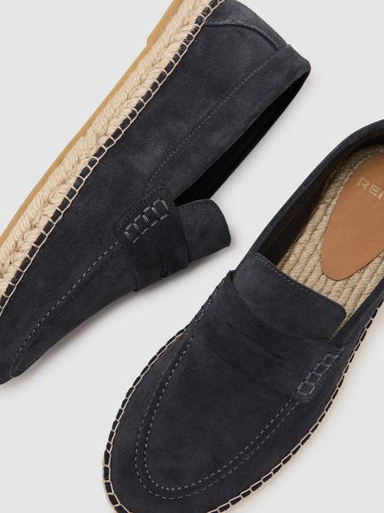 Reiss Capri Suede Penny Loafer Espadrilles, Stone - view 2, Airforce Blue