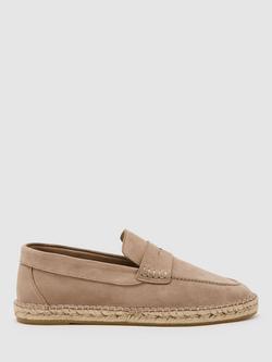 Reiss Capri Suede Penny Loafer Espadrilles, Stone, Stone