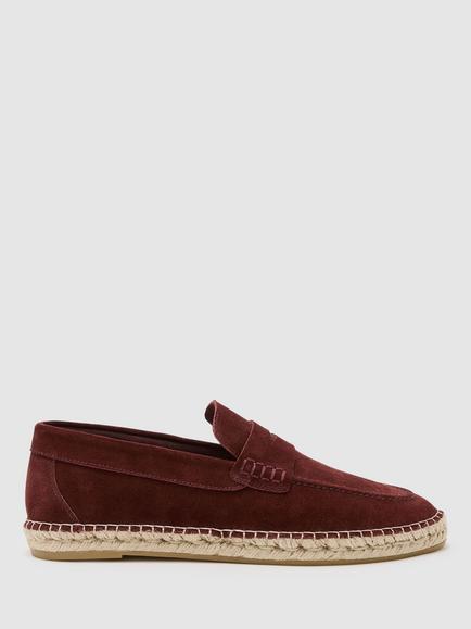 Reiss Capri Suede Penny Loafer Espadrilles, Stone, Brick Red