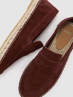 Reiss Capri Suede Penny Loafer Espadrilles, Brick Red - view 2, Brick Red