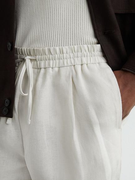 Reiss Barges Linen Drawstring Shorts, Stone - view 2, Stone