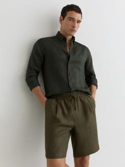 Reiss Barges Linen Drawstring Shorts, Thyme Green