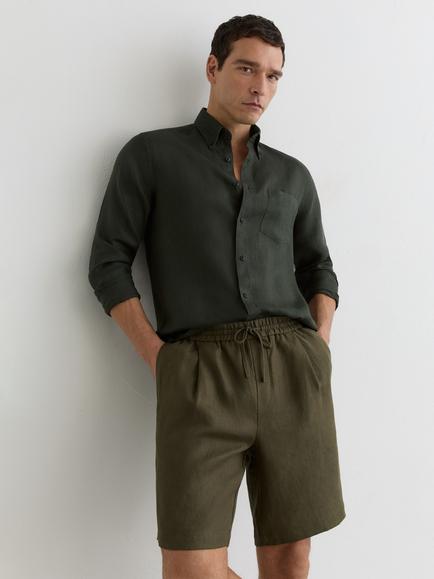 Reiss Barges Linen Drawstring Shorts, Thyme Green