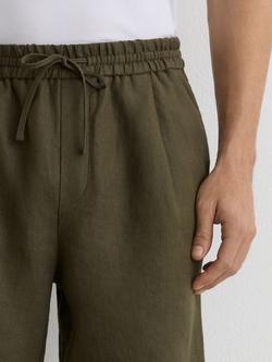 Reiss Barges Linen Drawstring Shorts - view 2, Thyme Green