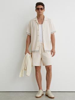 Reiss Aliso Cotton Rich Crochet Tape Cuban Short Sleeve Shirt, Off White, Off White