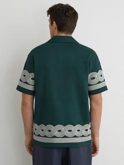 Reiss Arden Short Sleeve Embroidered Cotton Blend Shirt, Sage Green - view 2, Sage Green