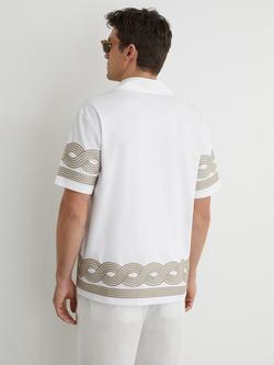 Reiss Arden Short Sleeve Embroidered Cotton Blend Shirt, White - view 2, White