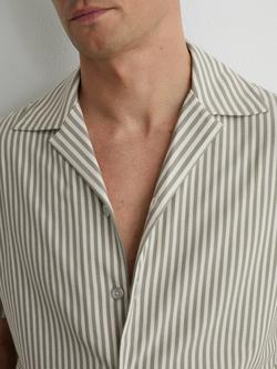 Reiss Aurelia Cotton Blend Stripe Cuban Collar Short Sleeve Shirt - view 2, Soft Sage Green