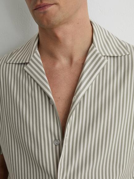Reiss Aurelia Cotton Blend Stripe Cuban Collar Short Sleeve Shirt - view 2, Soft Sage Green