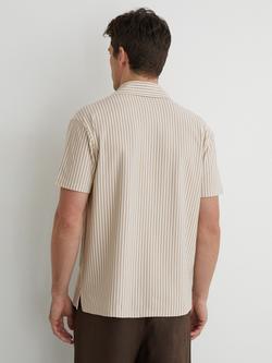 Reiss Aurelia Cotton Blend Stripe Cuban Collar Short Sleeve Shirt - view 2, Stone/White