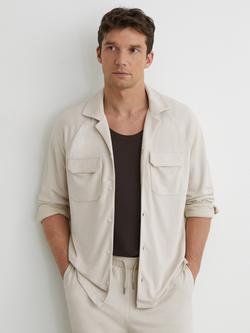 Reiss Delmer Jersey Twin-Pocket Cuban-Collar Overshirt, Light Stone, Light Stone