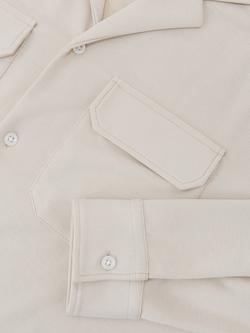 Reiss Delmer Jersey Twin-Pocket Cuban-Collar Overshirt, Light Stone - view 2, Light Stone