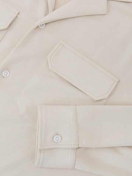 Reiss Delmer Jersey Twin-Pocket Cuban-Collar Overshirt, Light Stone - view 2, Light Stone