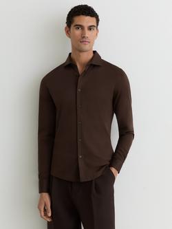 Reiss Duke Air-Water Cotton Slim Fit Shirt, Brown, Brown