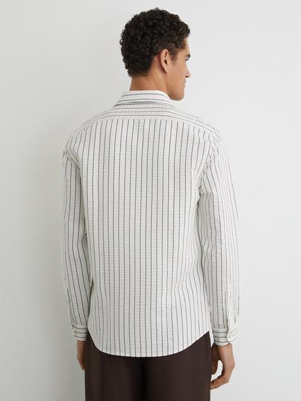 Reiss Dupree Vintage Stripe Seersucker Shirt - view 2, White/Blue