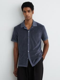 Reiss Eden Towelling Short Sleeve Shirt, Airforce Blue