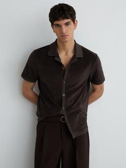 Reiss Eden Towelling Short Sleeve Shirt, Chocolate Brown