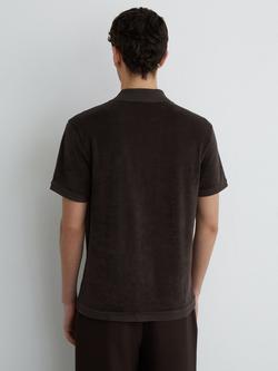 Reiss Eden Towelling Short Sleeve Shirt - view 2, Chocolate Brown