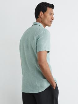 Reiss Holiday Slim Fit Short Sleeve Linen Shirt - view 2, Sage Melange