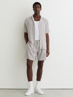 Reiss Knox Textured Raglan Cuban Short Sleeve Shirt, Silver, Silver