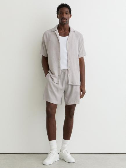 Reiss Knox Textured Raglan Cuban Short Sleeve Shirt, Silver, Silver