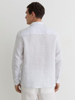 Reiss Plymouth Linen Half Button Shirt, Airforce Blue/White - view 2, Airforce Blue/White