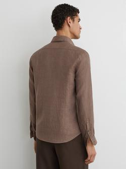 Reiss Queens Linen Regular Fit Button Down Shirt, Espresso Brown - view 2, Espresso Brown