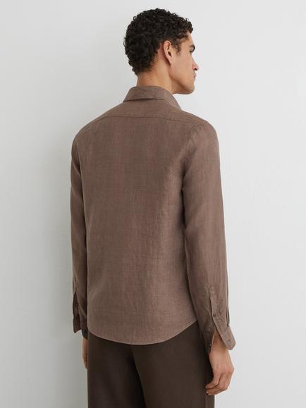 Reiss Queens Linen Regular Fit Button Down Shirt, Espresso Brown - view 2, Espresso Brown